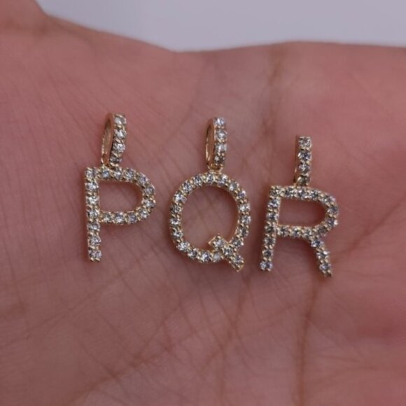 14Kt Gold Initial Letter 0.36 Ct Lab Grown Diamond Pendant - Picture 6 of 10